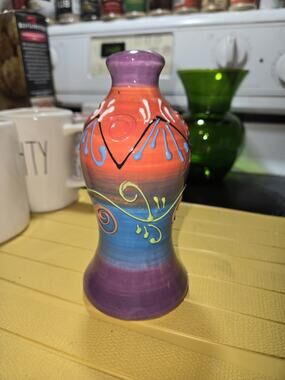 Handpainted Multicolor Ceramic Vase Abstract Swirl Decor Printed Backstamp Spain